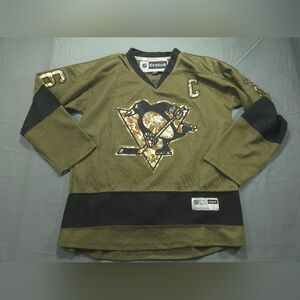 Pittsburgh Penguins Jersey Mario Lemieux Reebok Veterans Military Fight Strap